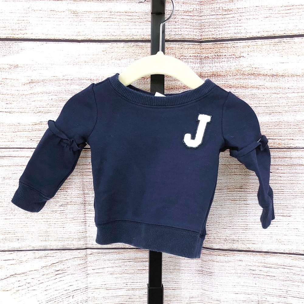 Janie and Jack Blue Crew Neck Sweatshirt with Initial J  and Ruffles Size 3-6 M